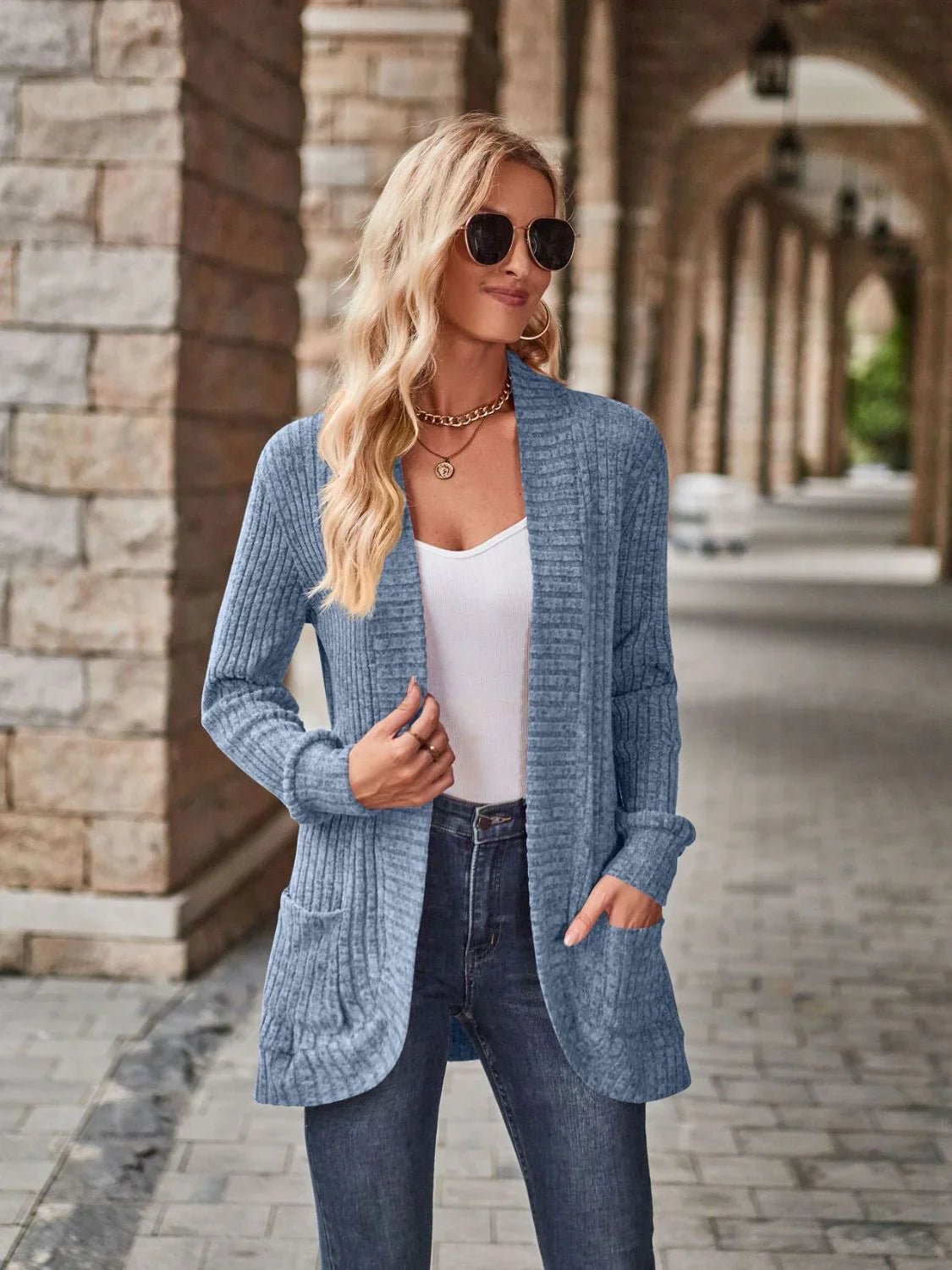Open Front Cardigan with Pockets - SugarPepper