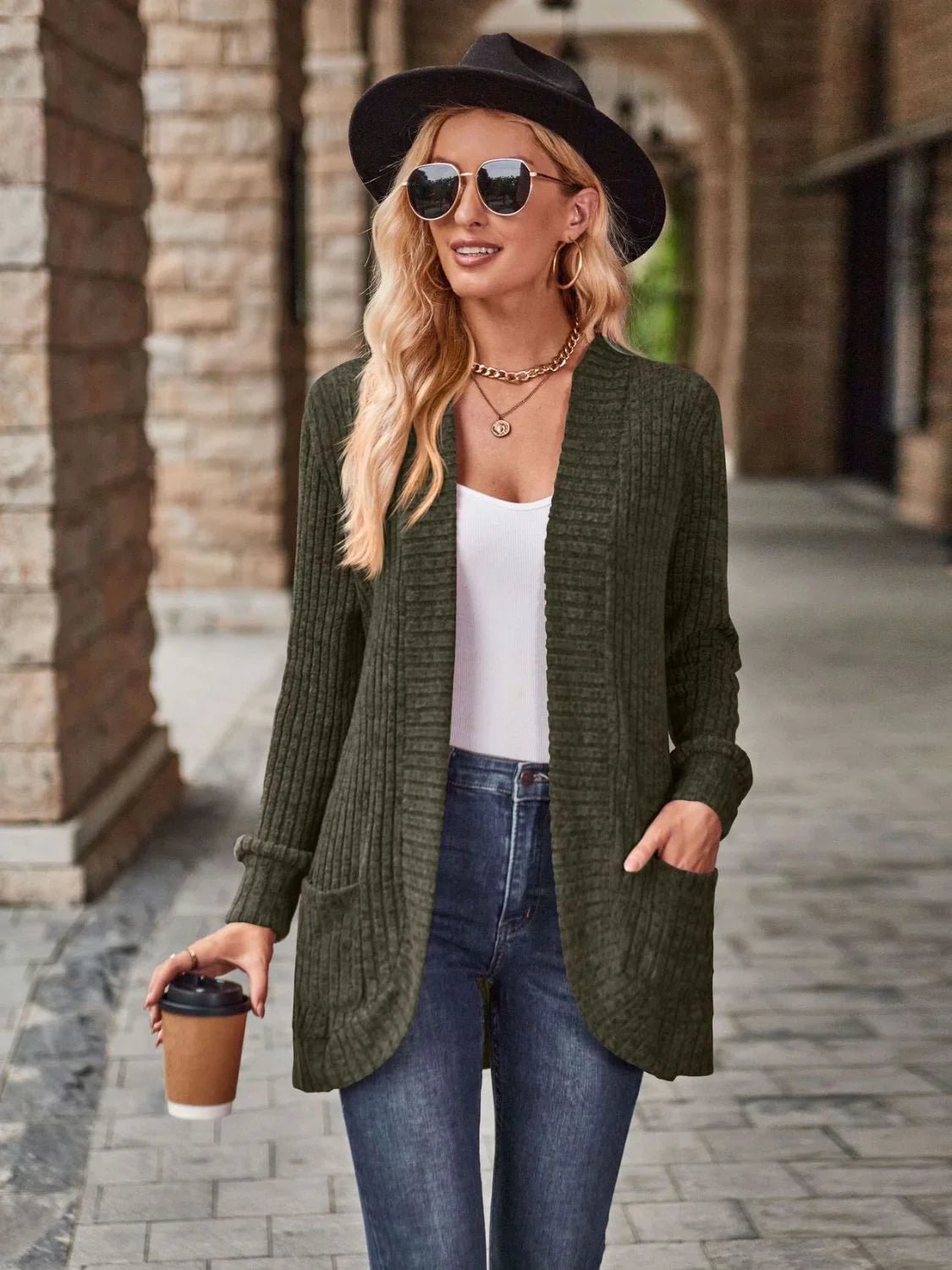 Open Front Cardigan with Pockets - SugarPepper
