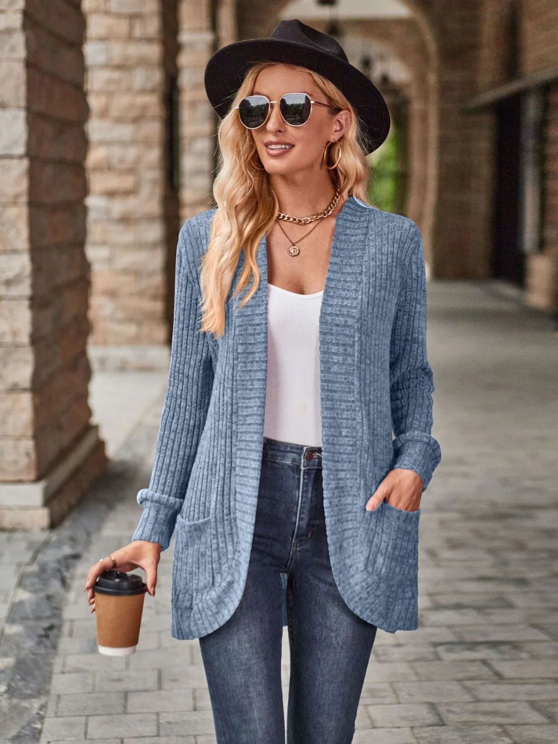 Open Front Cardigan with Pockets - SugarPepper