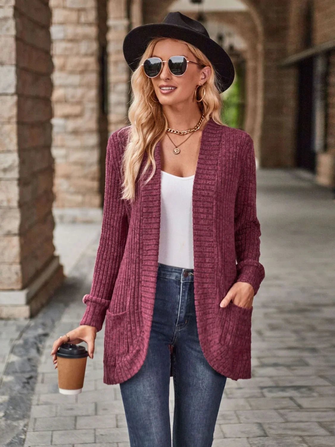 Open Front Cardigan with Pockets - SugarPepper