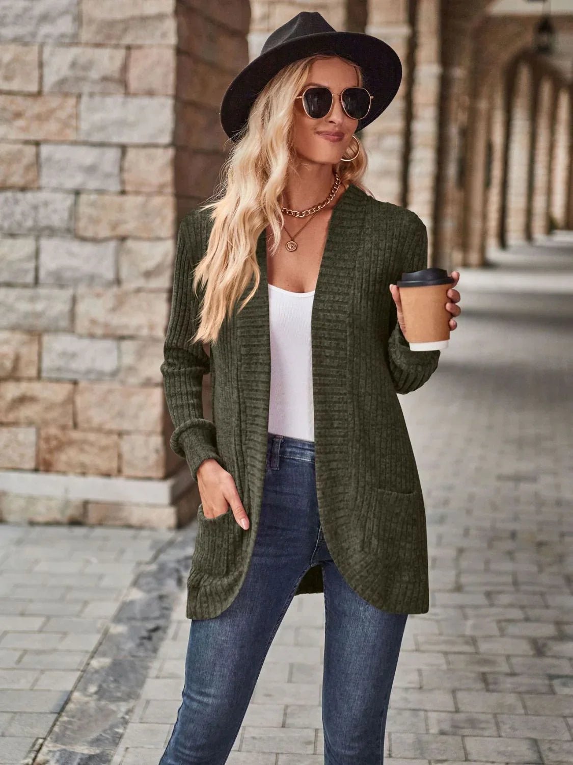 Open Front Cardigan with Pockets - SugarPepper