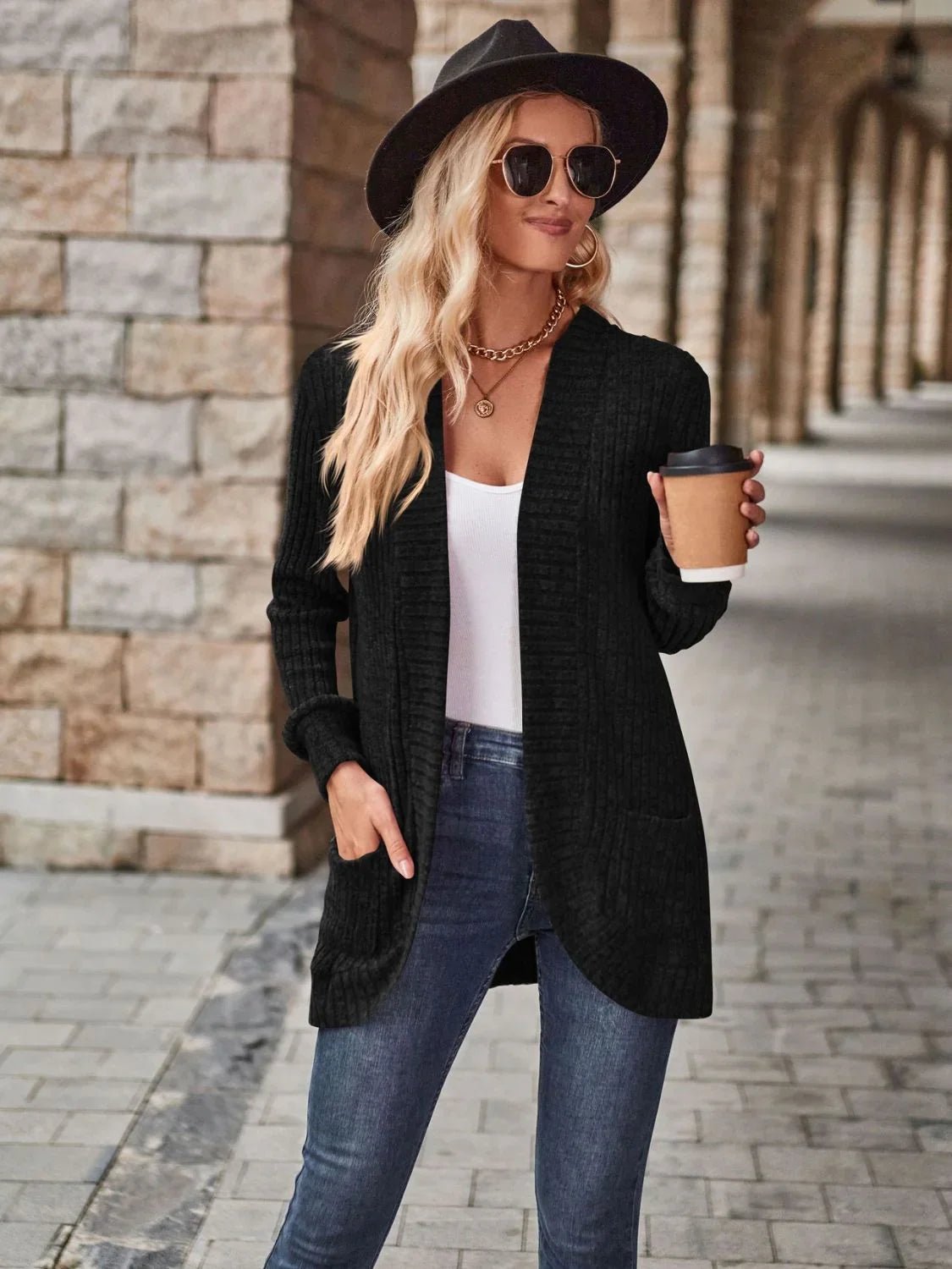 Open Front Cardigan with Pockets - SugarPepper