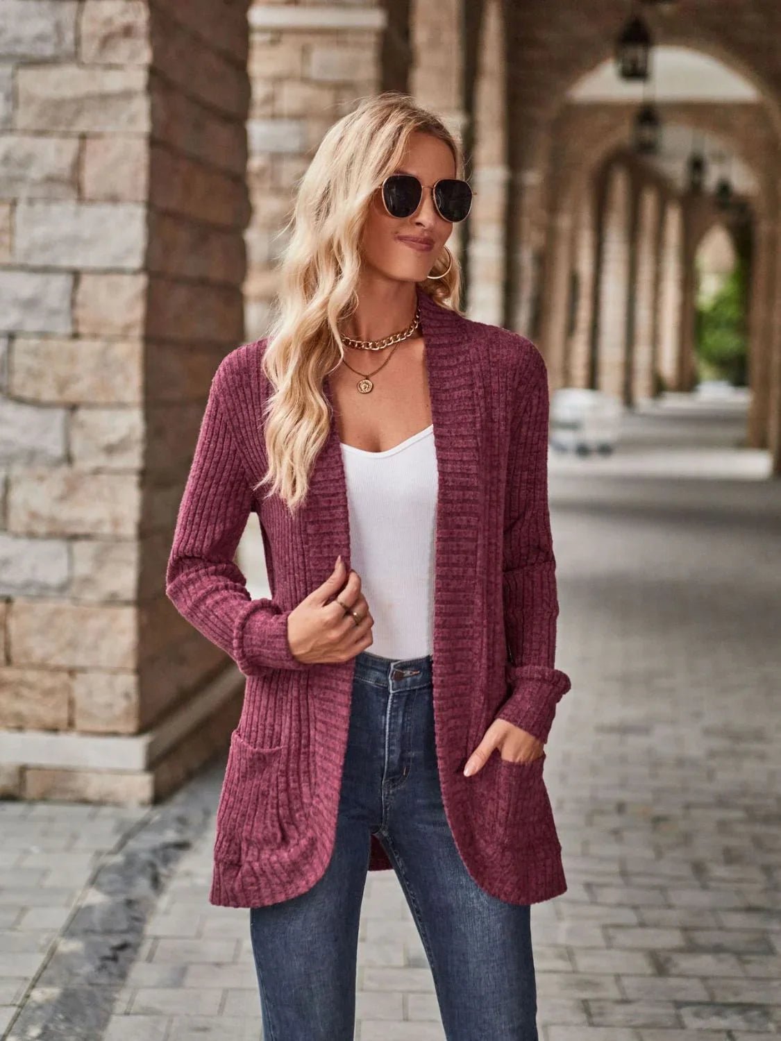 Open Front Cardigan with Pockets - SugarPepper