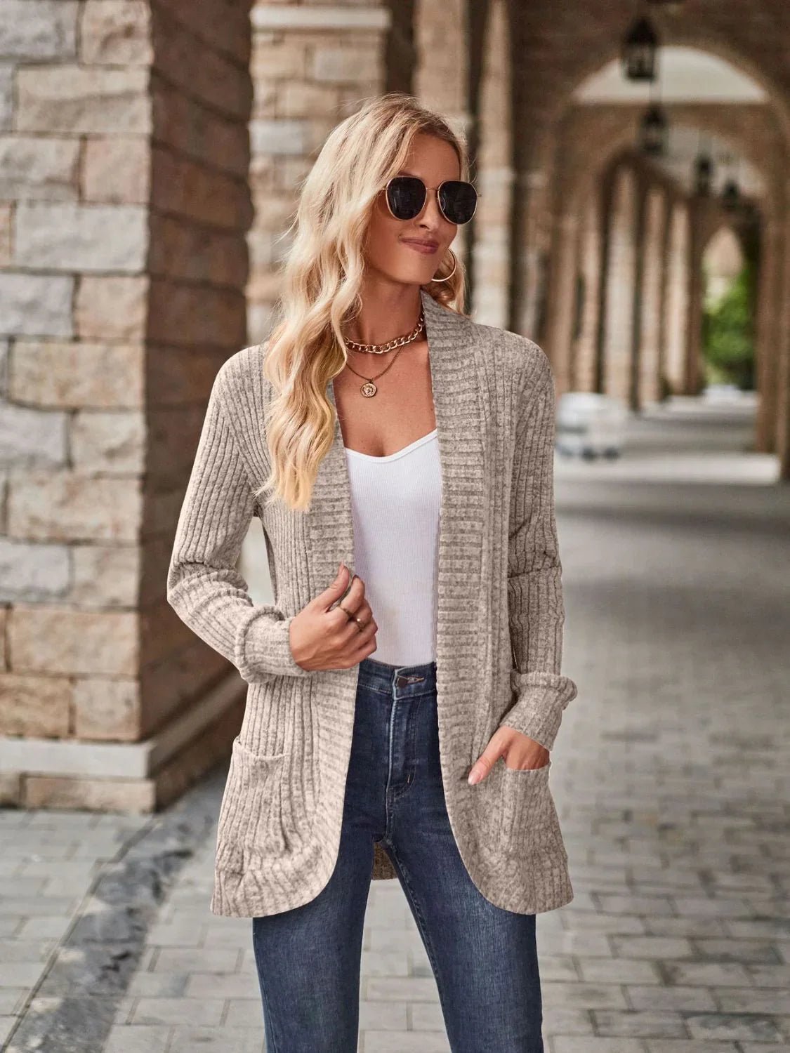 Open Front Cardigan with Pockets - SugarPepper