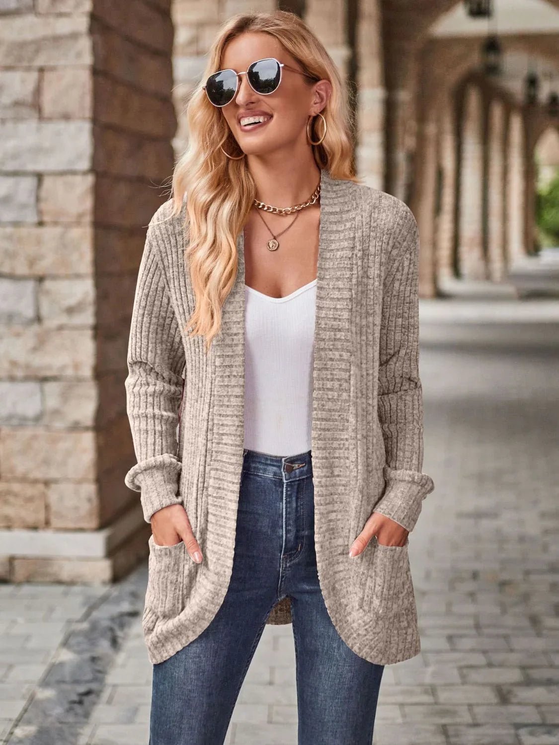 Open Front Cardigan with Pockets - SugarPepper