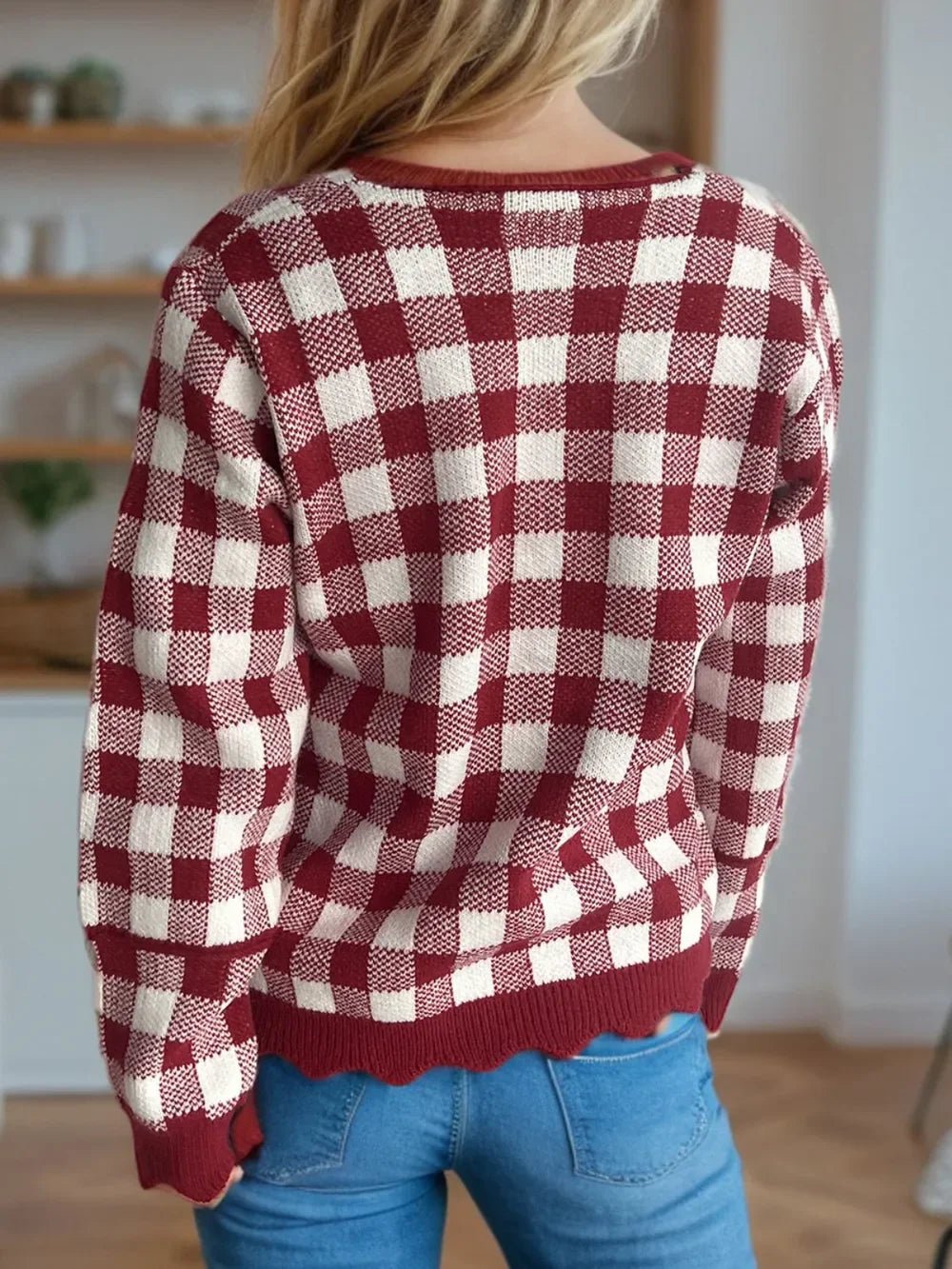 Plaid V - Neck Button Up Cardigan - SugarPepper