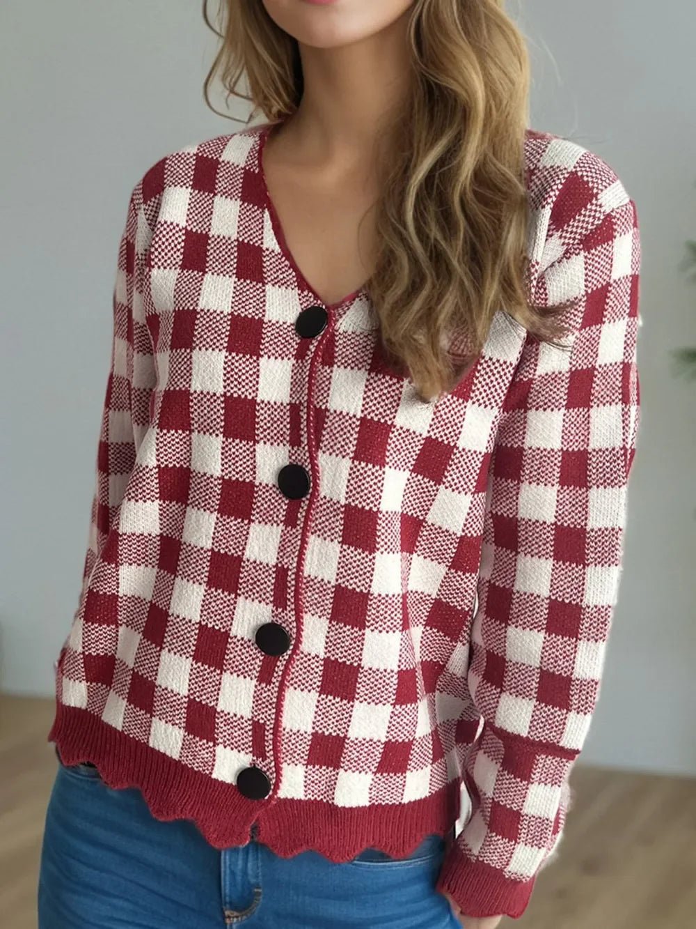 Plaid V - Neck Button Up Cardigan - SugarPepper