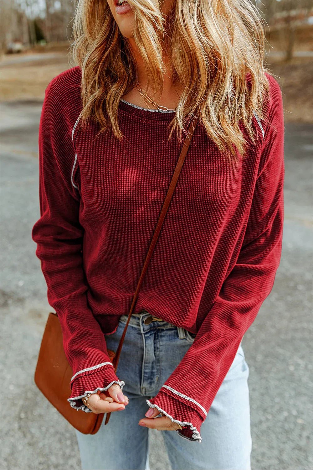 Round Neck Long Sleeve Sweater - SugarPepper