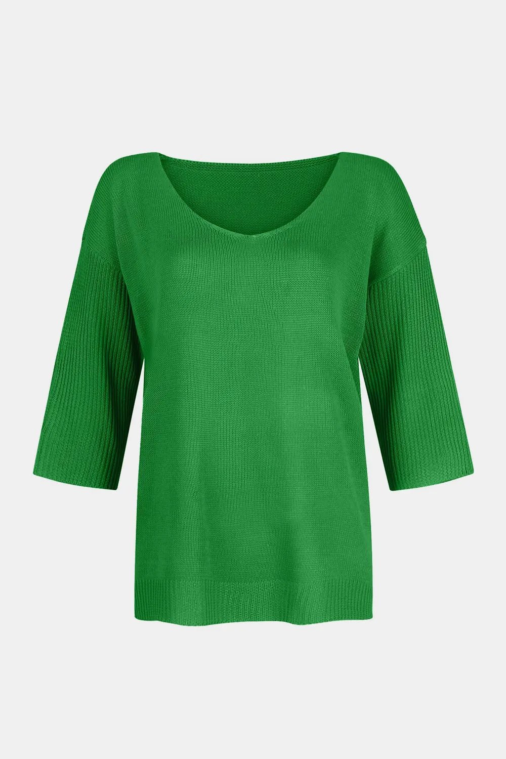 V - Neck Three - Quarter Sleeve Knit Top - SugarPepper
