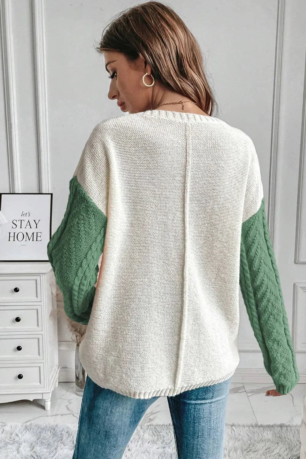Double Take Full Size Color Block Drop Shoulder Sweater - SugarPepper