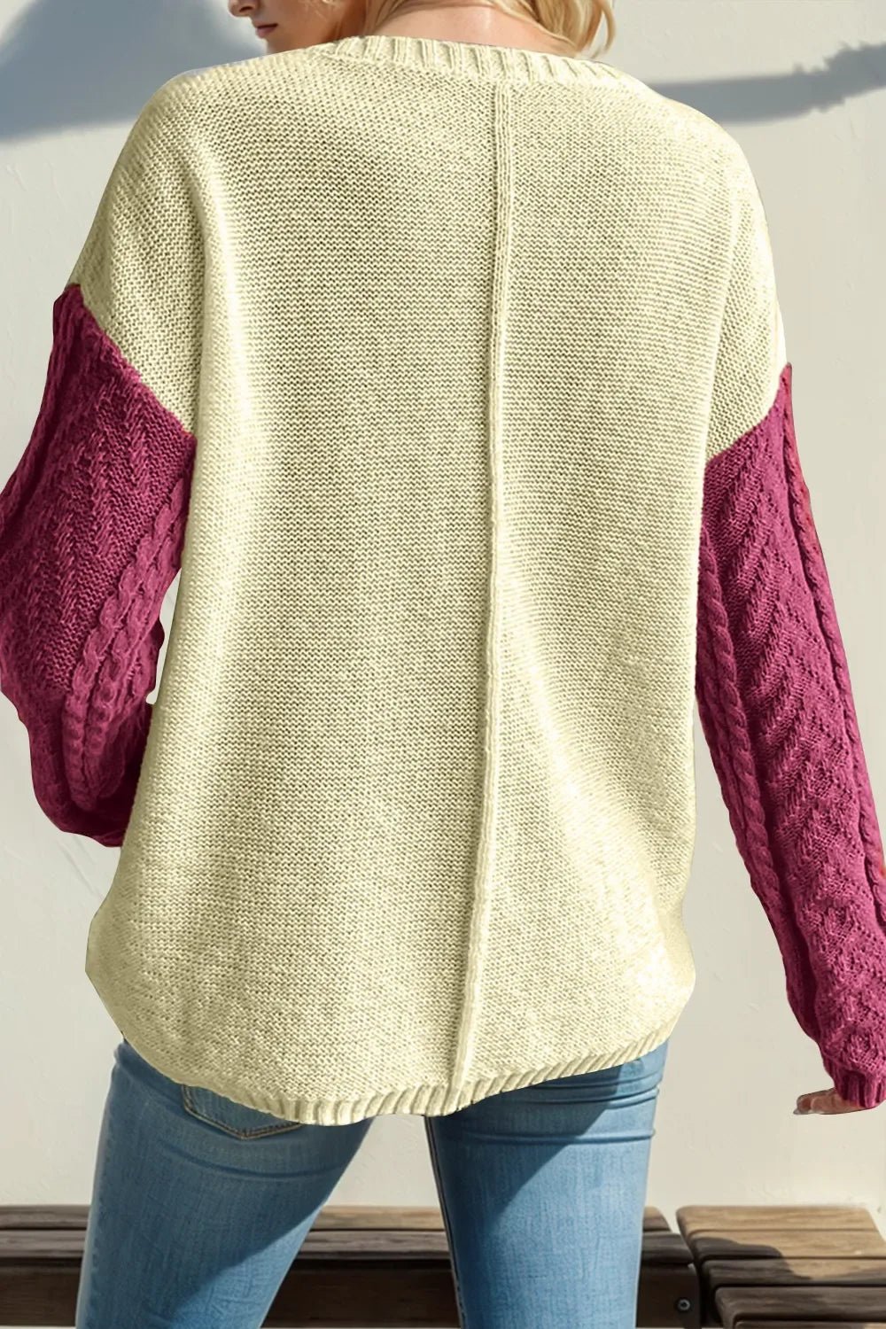 Double Take Full Size Color Block Drop Shoulder Sweater - SugarPepper