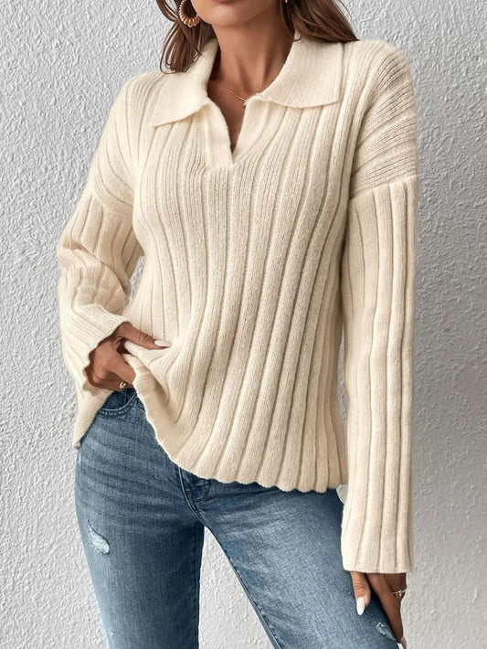 Johnny Collar Long Sleeve Sweater - SugarPepper