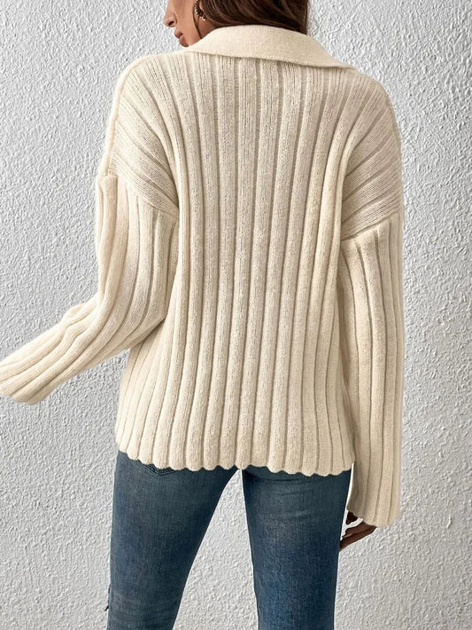Johnny Collar Long Sleeve Sweater - SugarPepper