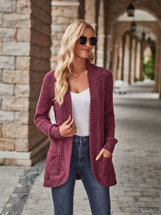 Open Front Cardigan with Pockets - SugarPepper