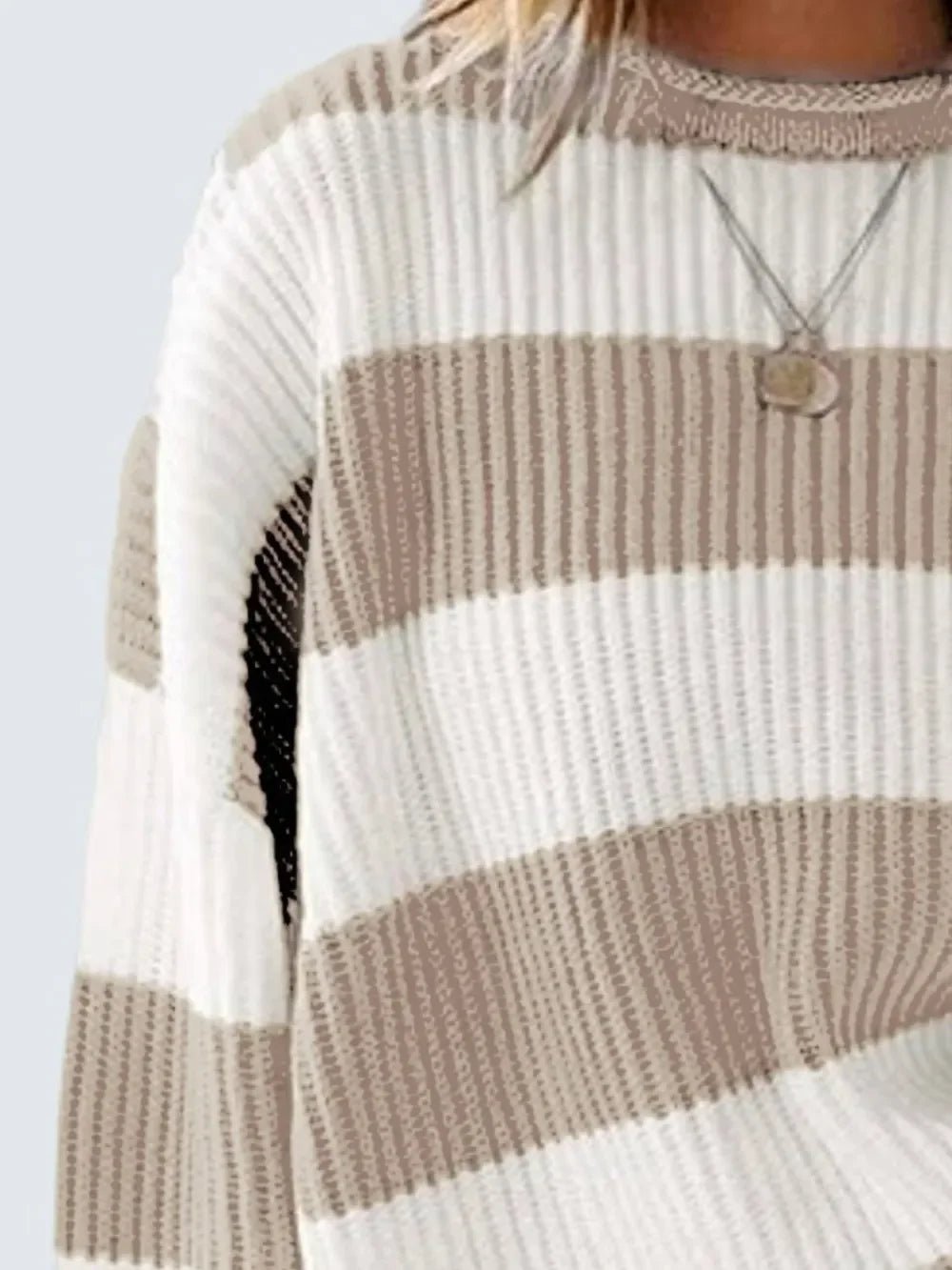 Round Neck Long Sleeve Sweater - SugarPepper