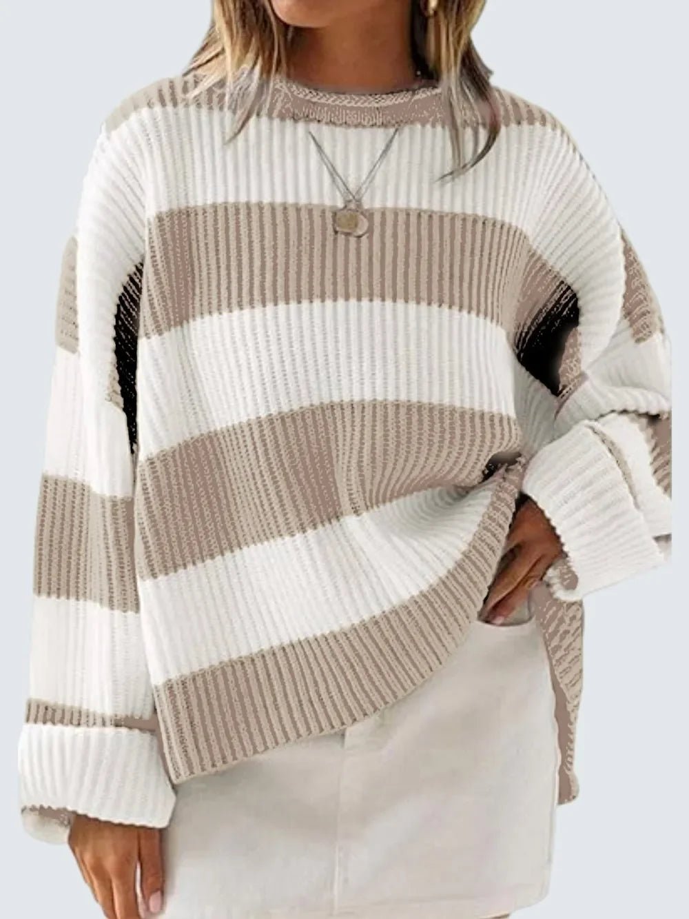 Round Neck Long Sleeve Sweater - SugarPepper