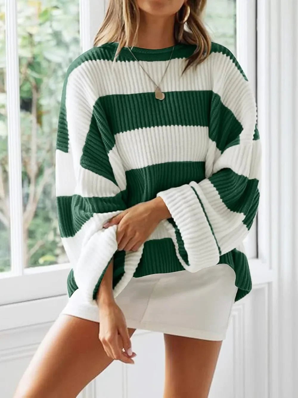 Round Neck Long Sleeve Sweater - SugarPepper