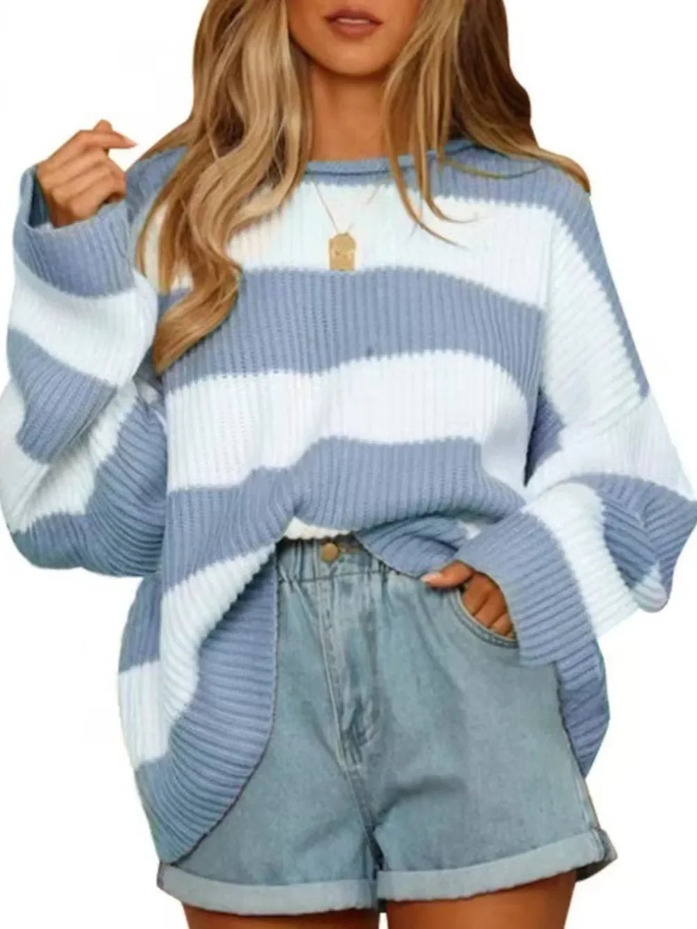 Round Neck Long Sleeve Sweater - SugarPepper