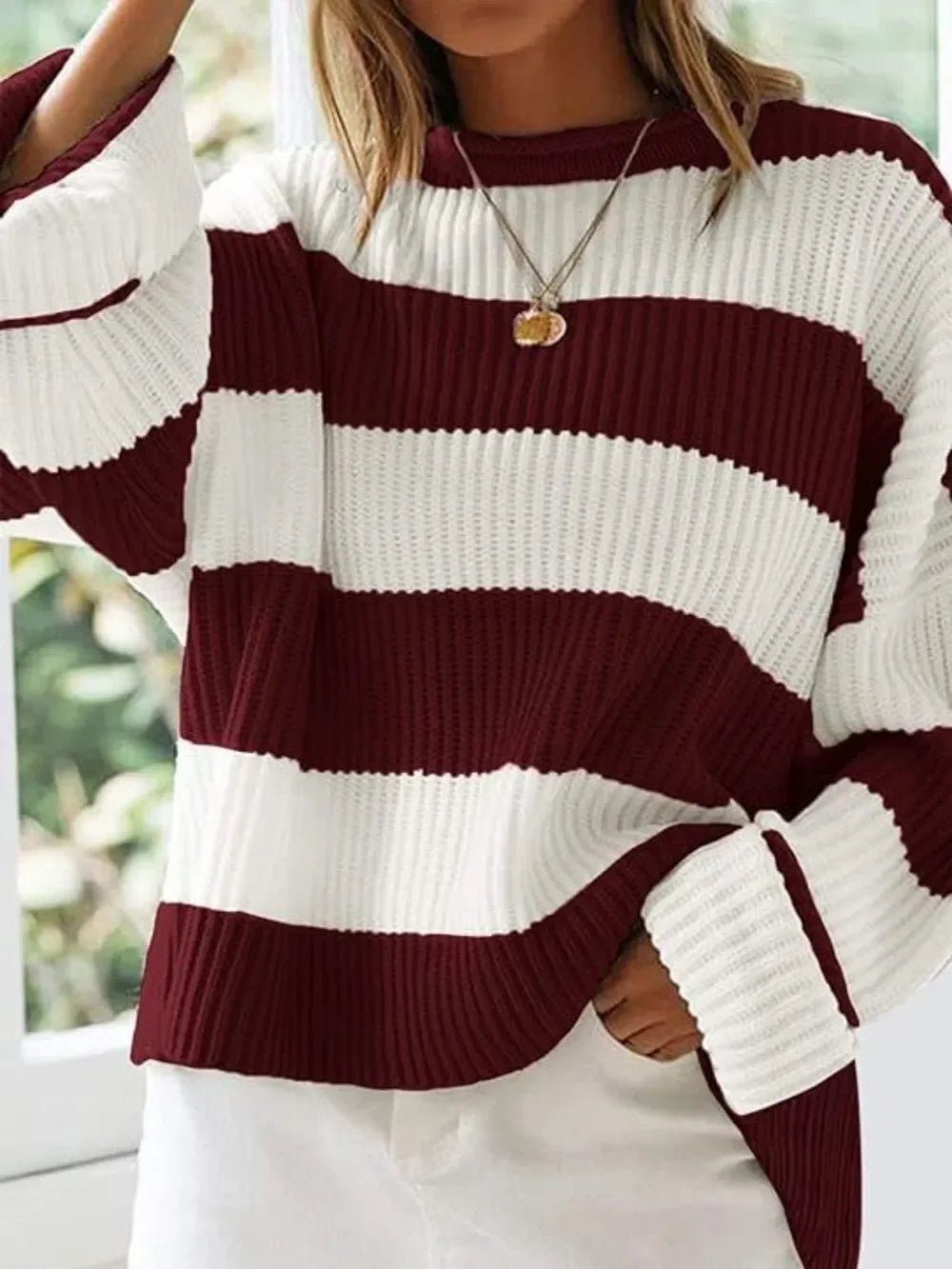 Round Neck Long Sleeve Sweater - SugarPepper