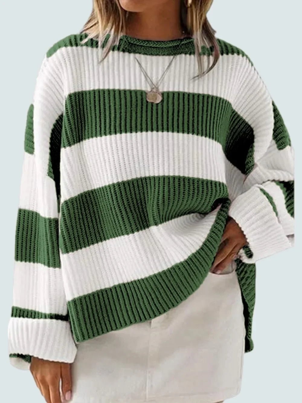 Round Neck Long Sleeve Sweater - SugarPepper