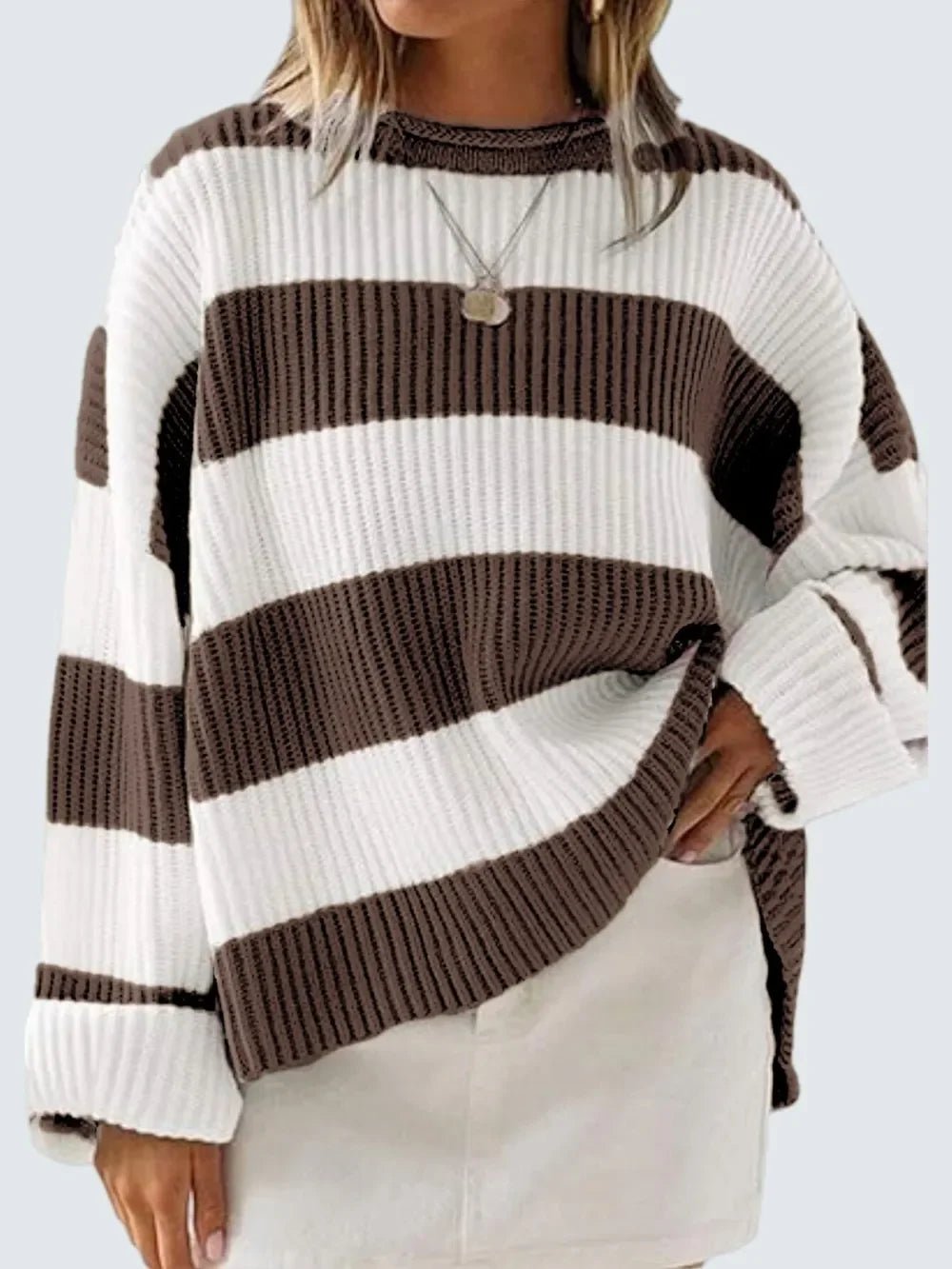 Round Neck Long Sleeve Sweater - SugarPepper