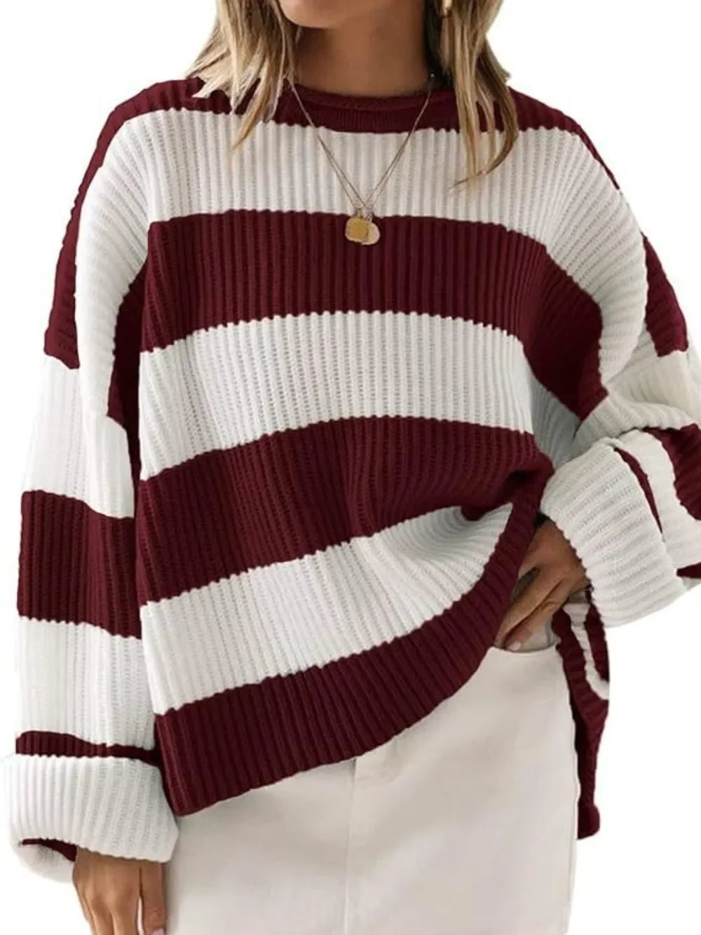 Round Neck Long Sleeve Sweater - SugarPepper