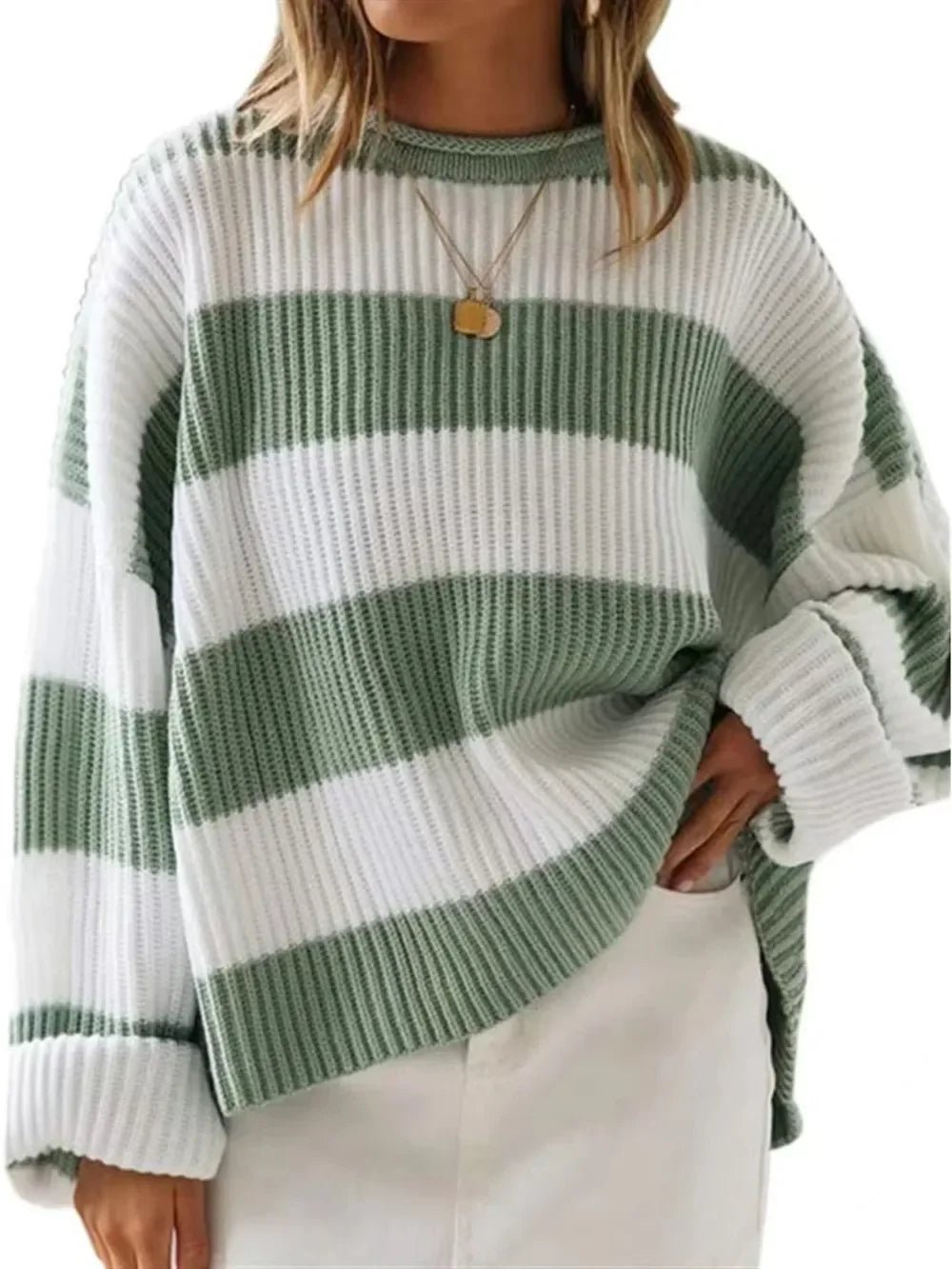 Round Neck Long Sleeve Sweater - SugarPepper
