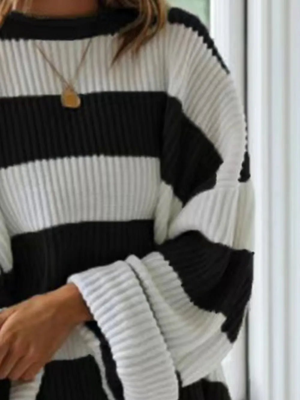Round Neck Long Sleeve Sweater - SugarPepper