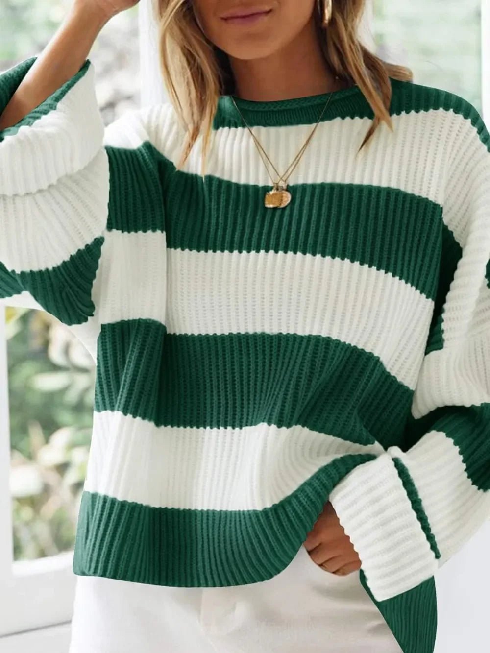 Round Neck Long Sleeve Sweater - SugarPepper