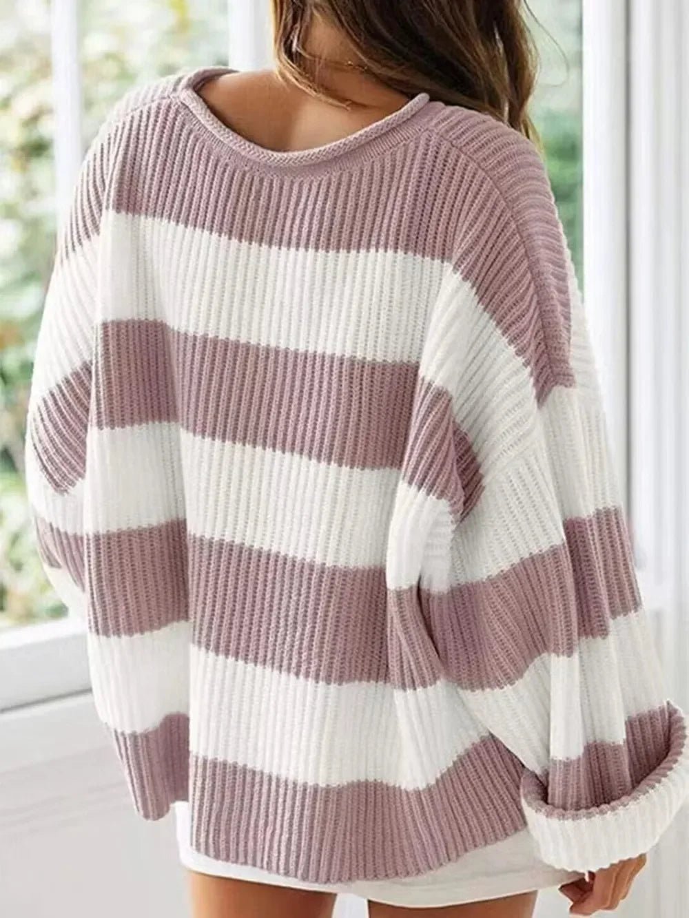 Round Neck Long Sleeve Sweater - SugarPepper