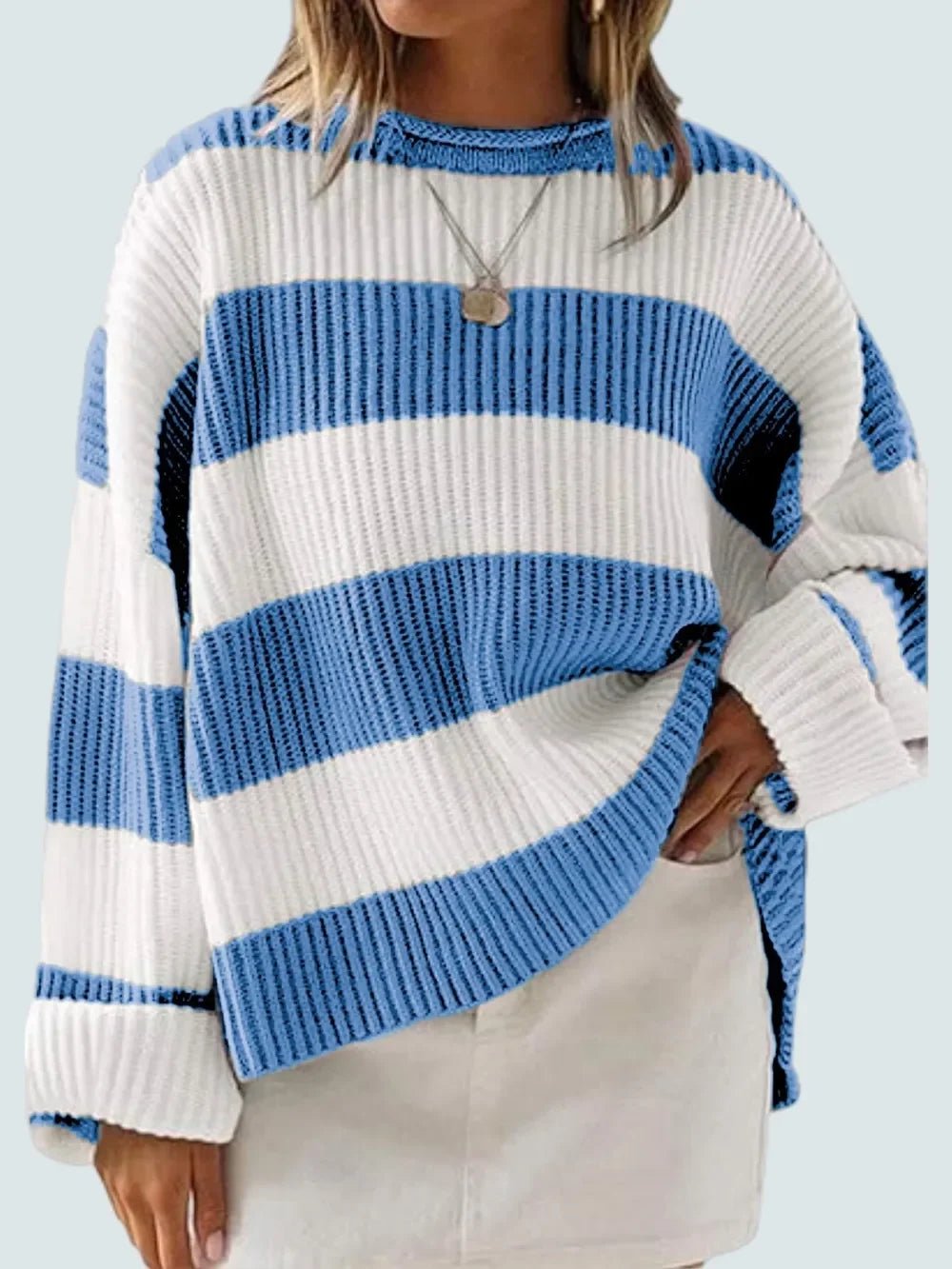 Round Neck Long Sleeve Sweater - SugarPepper