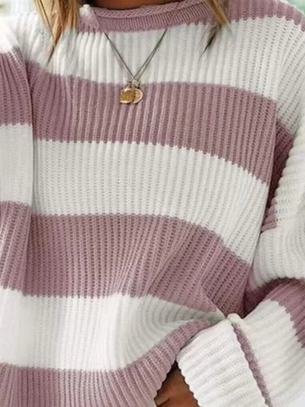 Round Neck Long Sleeve Sweater - SugarPepper