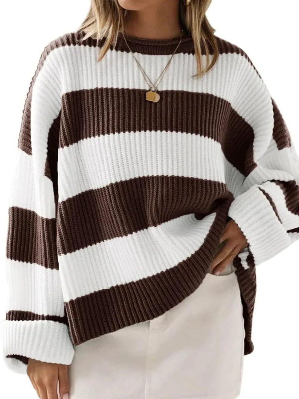 Round Neck Long Sleeve Sweater - SugarPepper