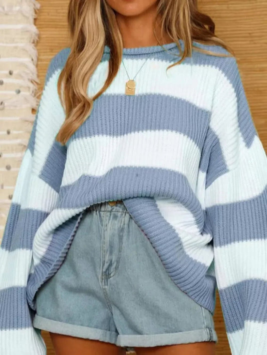 Round Neck Long Sleeve Sweater - SugarPepper