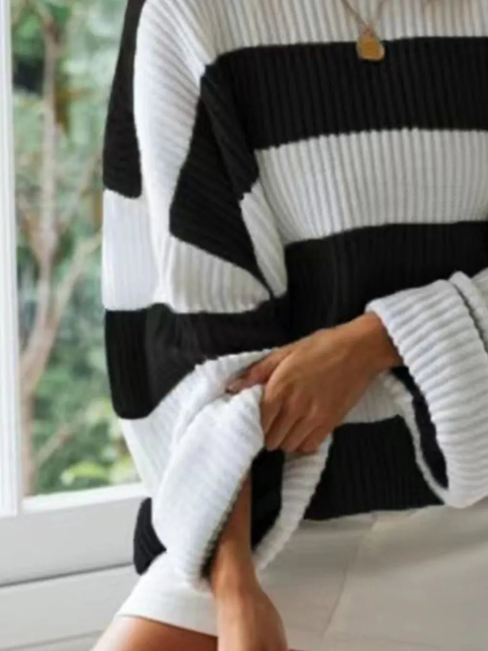 Round Neck Long Sleeve Sweater - SugarPepper