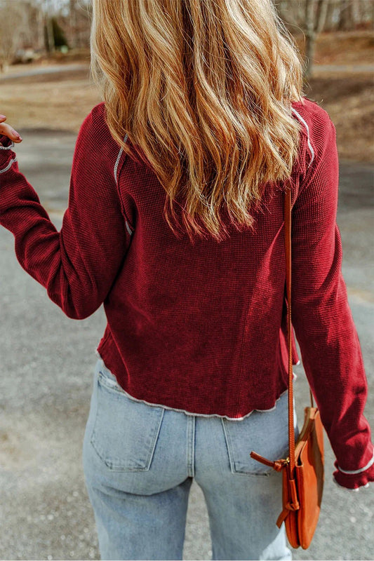 Round Neck Long Sleeve Sweater - SugarPepper