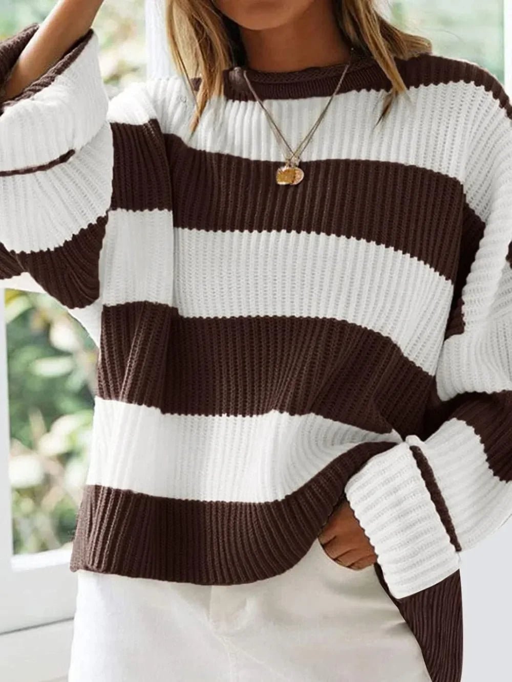 Round Neck Long Sleeve Sweater - SugarPepper