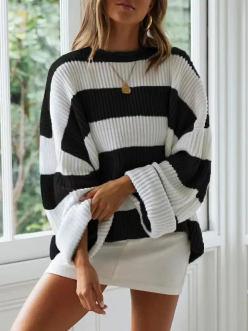 Round Neck Long Sleeve Sweater - SugarPepper