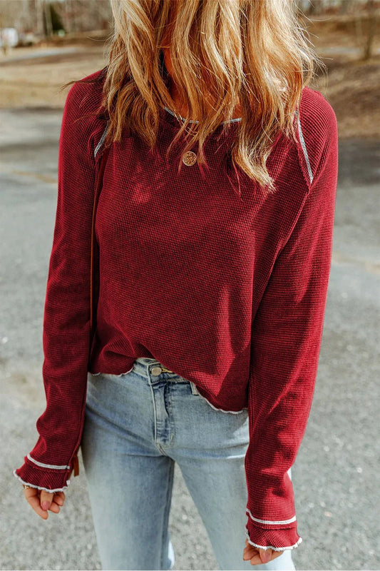 Round Neck Long Sleeve Sweater - SugarPepper