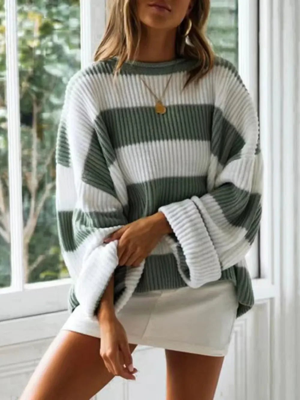 Round Neck Long Sleeve Sweater - SugarPepper